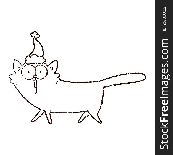 Festive Cat Charcoal Drawing