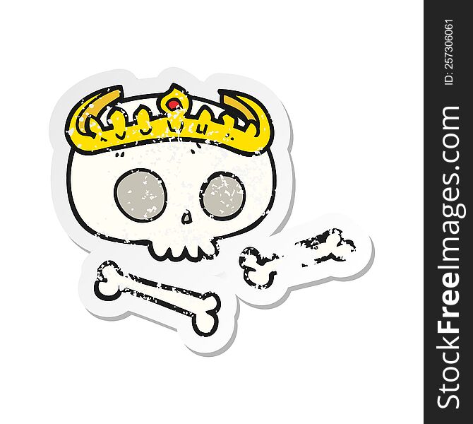 retro distressed sticker of a cartoon skull wearing tiara