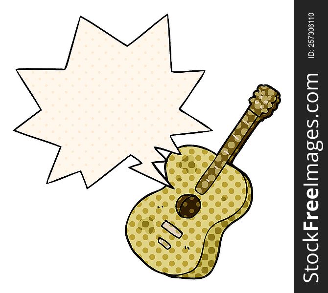 cartoon guitar with speech bubble in comic book style