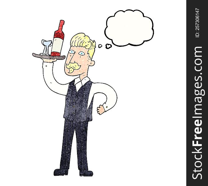freehand drawn thought bubble textured cartoon waiter