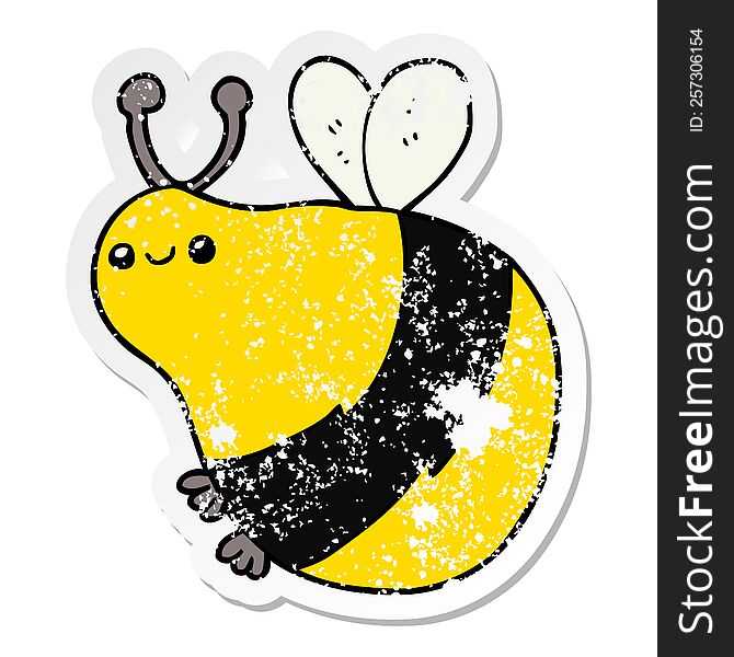 distressed sticker of a cartoon bee