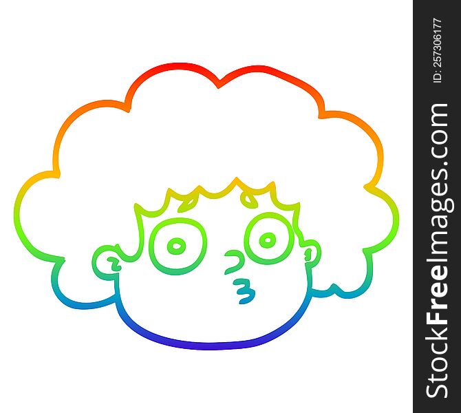 rainbow gradient line drawing of a cartoon big hair boy