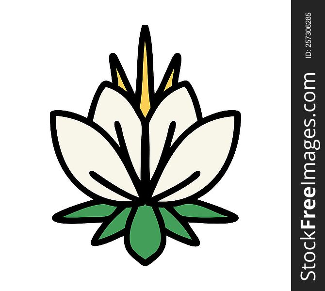 Traditional Tattoo Of A Water Lily