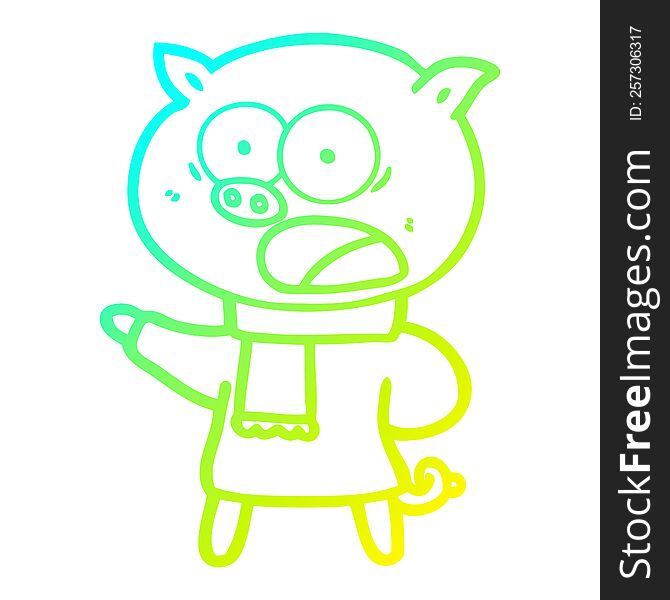 Cold Gradient Line Drawing Cartoon Pig Shouting