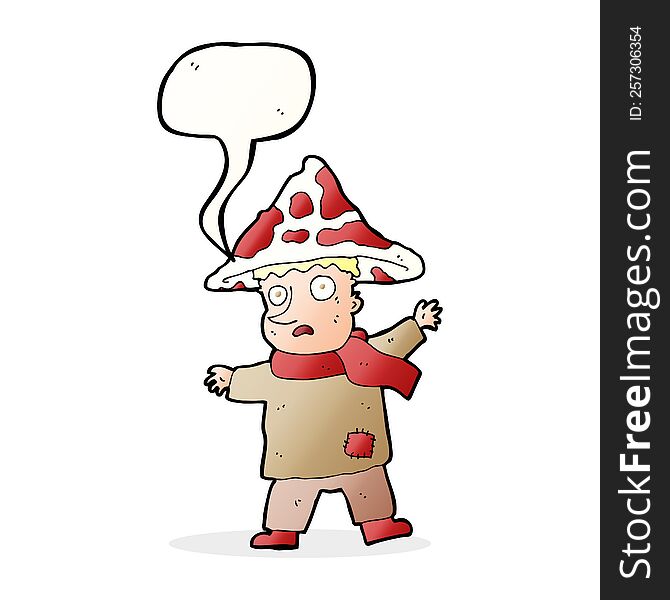 Cartoon Magical Mushroom Man With Speech Bubble