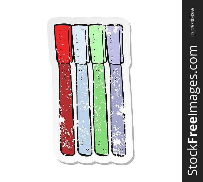 Retro Distressed Sticker Of A Cartoon Pens