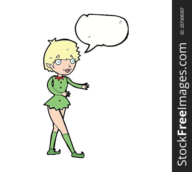 Cartoon Christmas Elf Woman With Speech Bubble