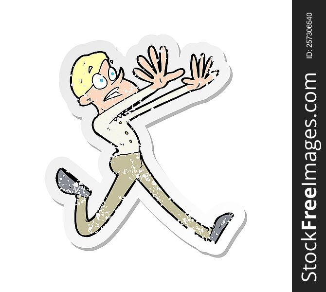 retro distressed sticker of a cartoon man running away