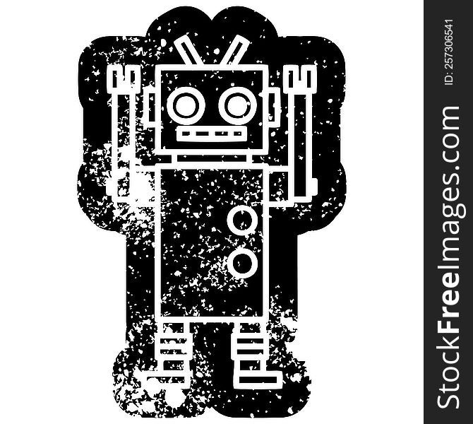 dancing robot distressed icon symbol