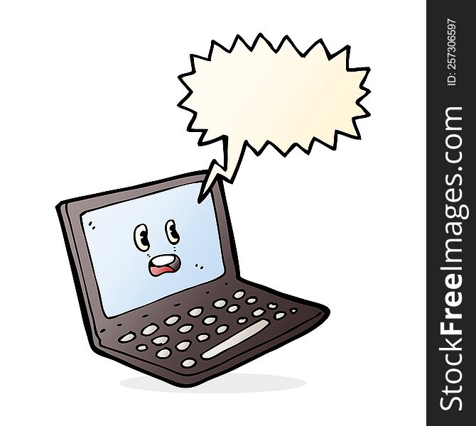 Cartoon Laptop Computer With Speech Bubble