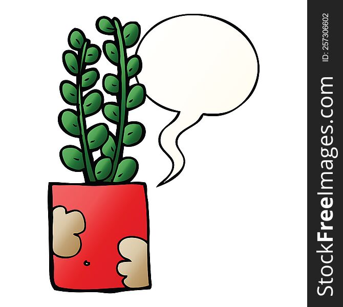 Cartoon Plant And Speech Bubble In Smooth Gradient Style