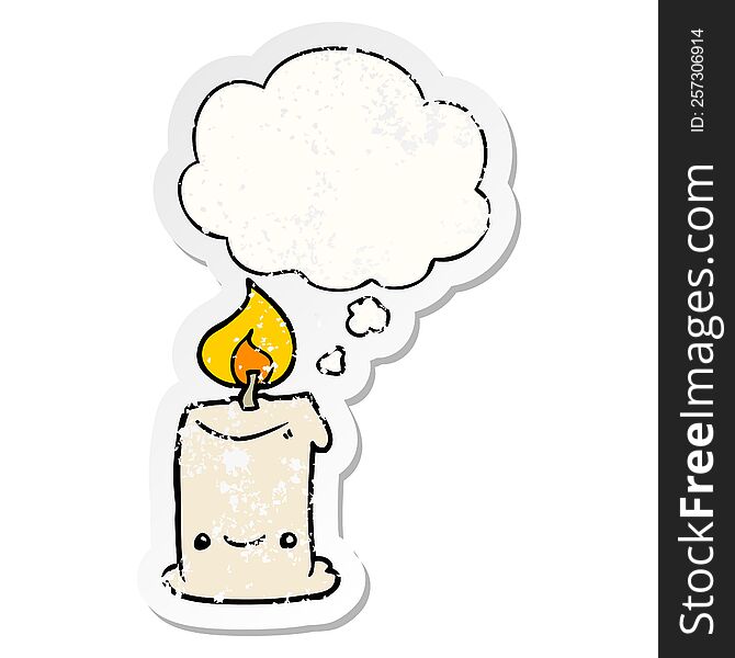 Cartoon Candle And Thought Bubble As A Distressed Worn Sticker