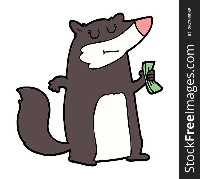 cartoon badger holding cash. cartoon badger holding cash