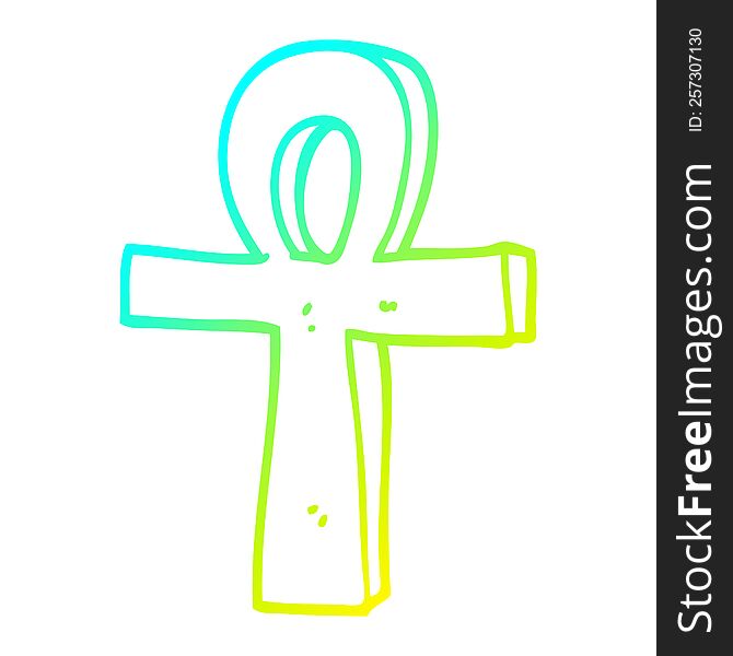 Cold Gradient Line Drawing Cartoon Of An Ankh