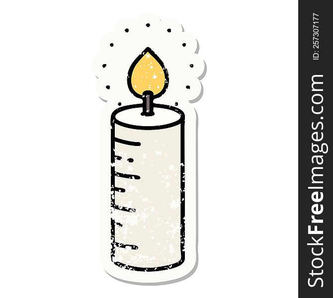 distressed sticker tattoo in traditional style of a candle. distressed sticker tattoo in traditional style of a candle