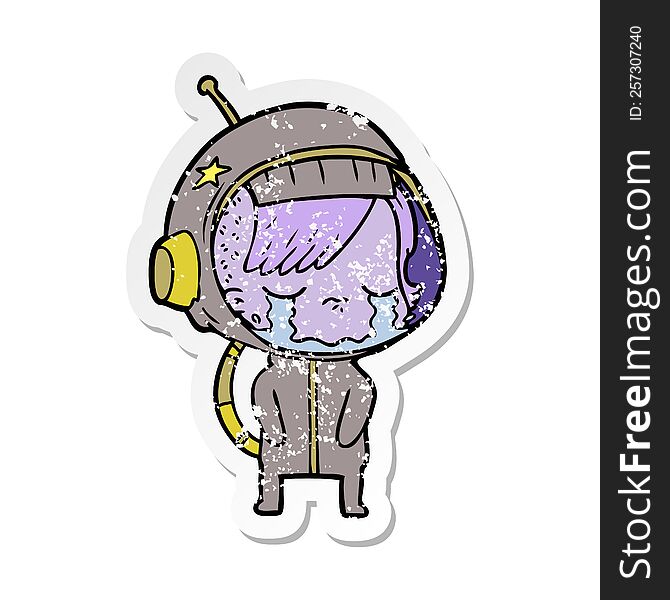 Distressed Sticker Of A Cartoon Crying Astronaut Girl