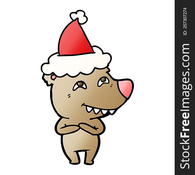 Gradient Cartoon Of A Bear Showing Teeth Wearing Santa Hat