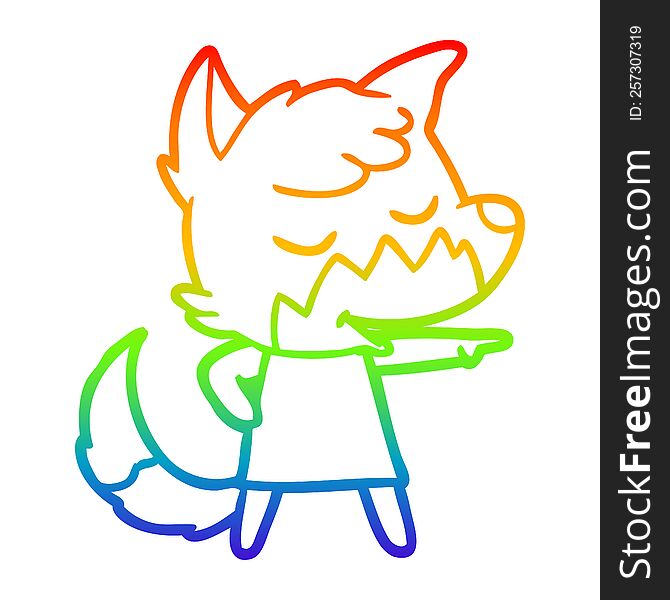 Rainbow Gradient Line Drawing Friendly Cartoon Fox Girl