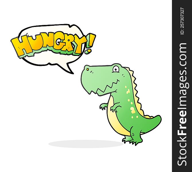 freehand drawn speech bubble cartoon hungry dinosaur