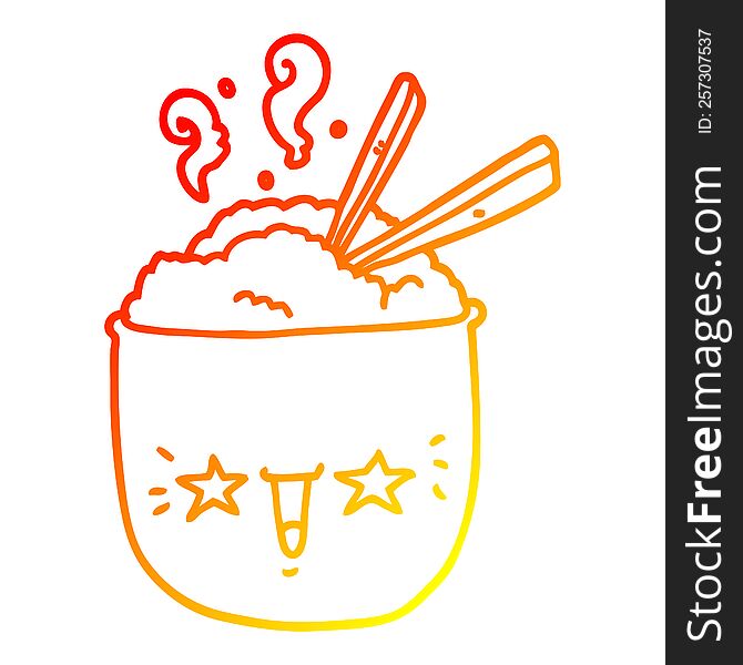 Warm Gradient Line Drawing Cartoon Rice Bowl With Face