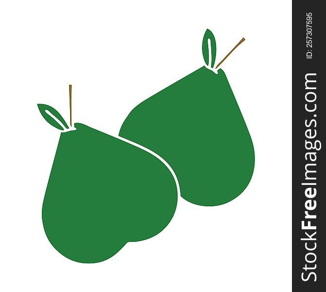 flat color retro cartoon of a pears