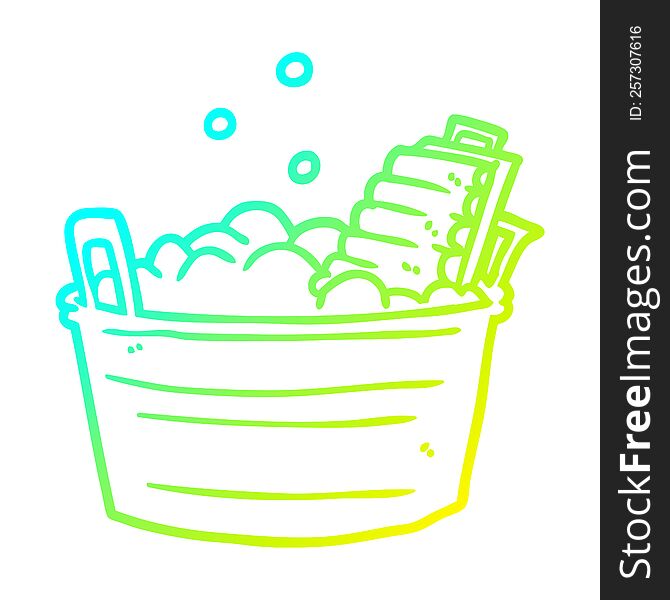 cold gradient line drawing of a old laundry washboard and bucket