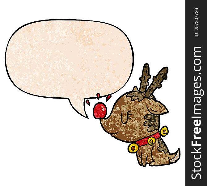 Cartoon Christmas Reindeer And Speech Bubble In Retro Texture Style