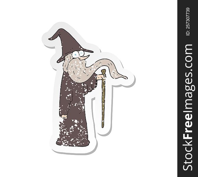 Retro Distressed Sticker Of A Cartoon Wizard