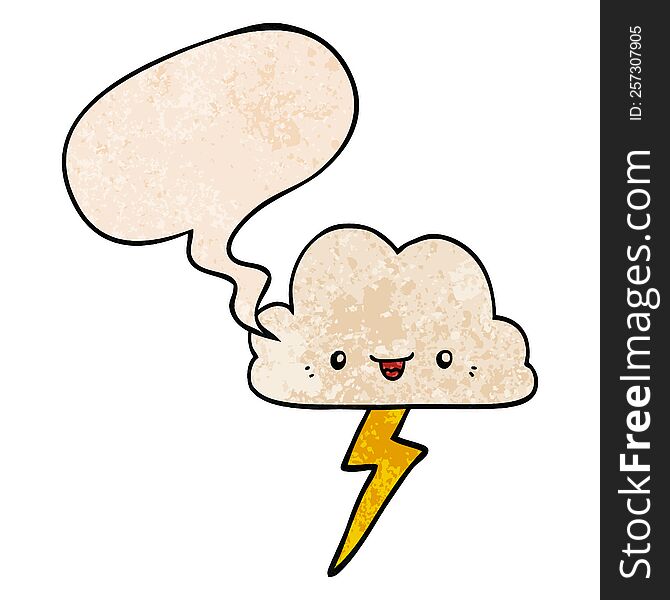 Cartoon Storm Cloud And Speech Bubble In Retro Texture Style