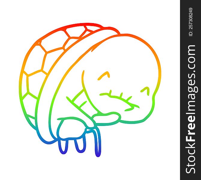 rainbow gradient line drawing cute old turtle with walking stick