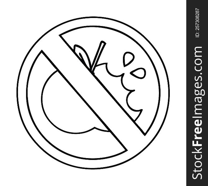 line drawing cartoon of a no healthy food allowed sign