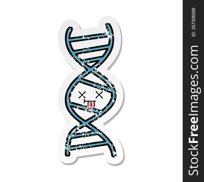 Distressed Sticker Of A Cute Cartoon DNA Strand