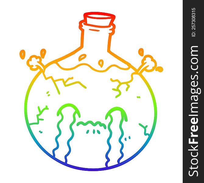 rainbow gradient line drawing of a cartoon cracking potion
