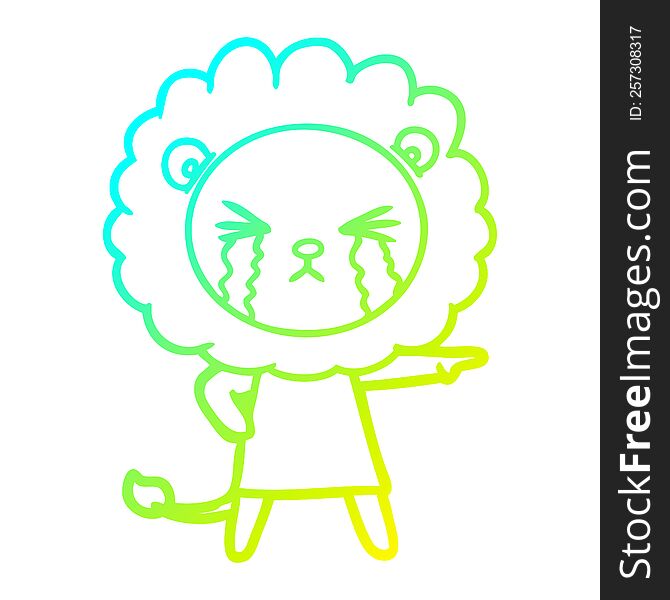 Cold Gradient Line Drawing Cartoon Crying Lion Wearing Dress