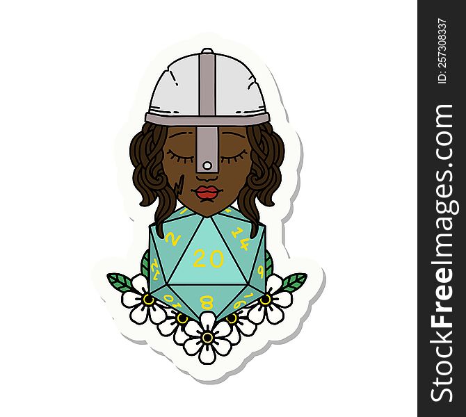Human Fighter With Natural 20 D20 Dice Roll Sticker