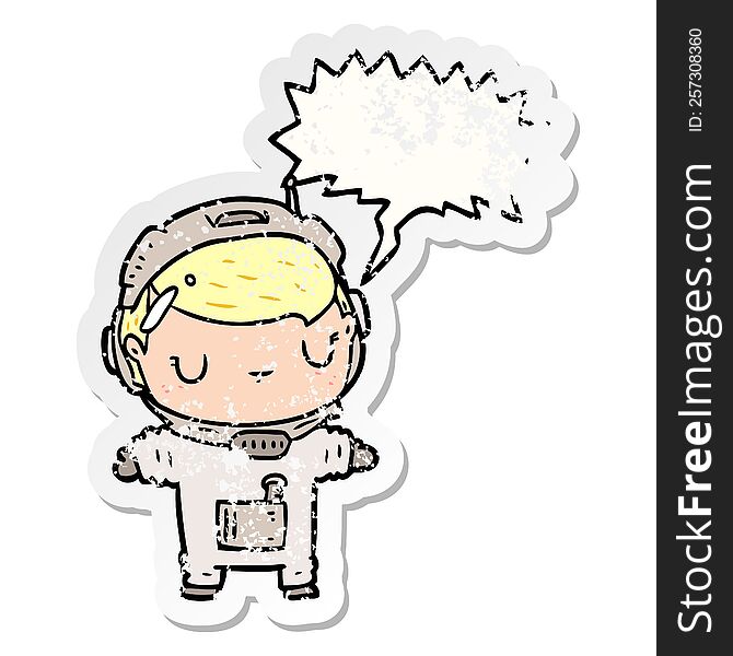 Cute Cartoon Astronaut And Speech Bubble Distressed Sticker