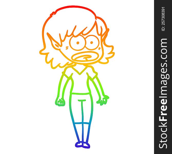 rainbow gradient line drawing cartoon shocked elf girl