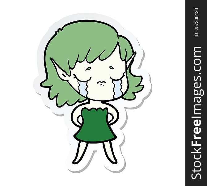 sticker of a crying cartoon elf girl