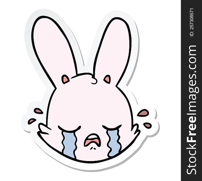 Sticker Of A Cartoon Crying Bunny Face