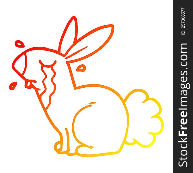 warm gradient line drawing of a cartoon bunny rabbit crying