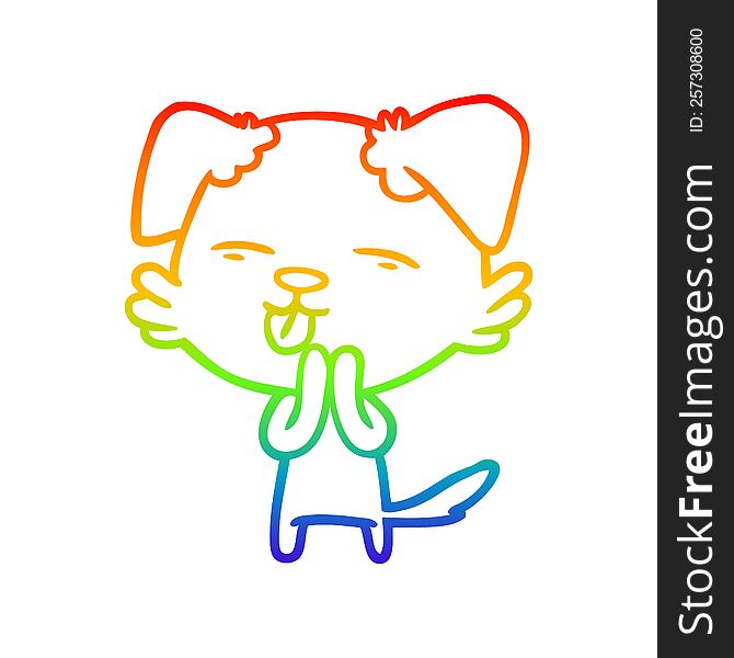 Rainbow Gradient Line Drawing Cartoon Dog Sticking Out Tongue