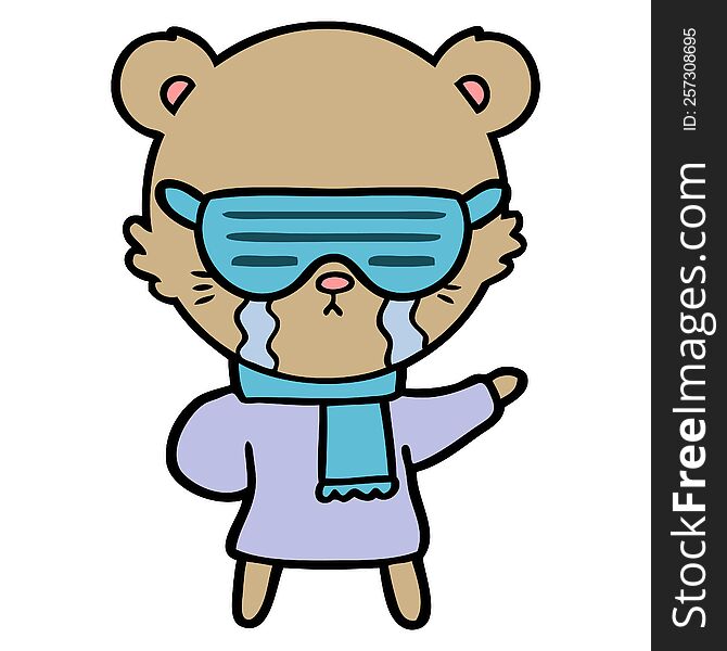 crying cartoon bear wearing rave sunglasses. crying cartoon bear wearing rave sunglasses