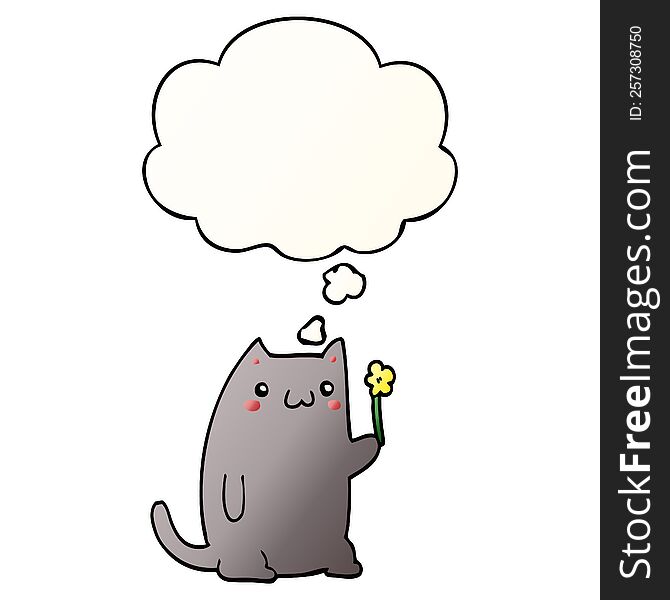 Cute Cartoon Cat And Thought Bubble In Smooth Gradient Style