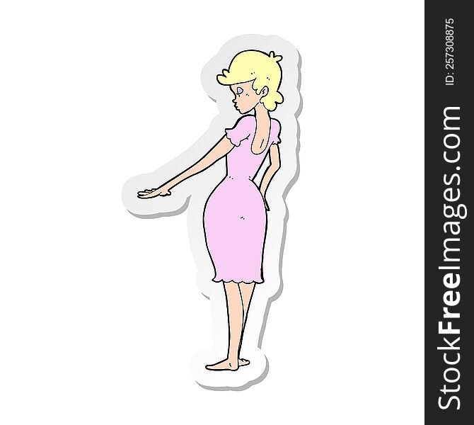 sticker of a cartoon pretty woman looking at nails