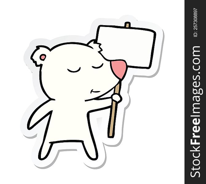Sticker Of A Happy Cartoon Polar Bear With Sign