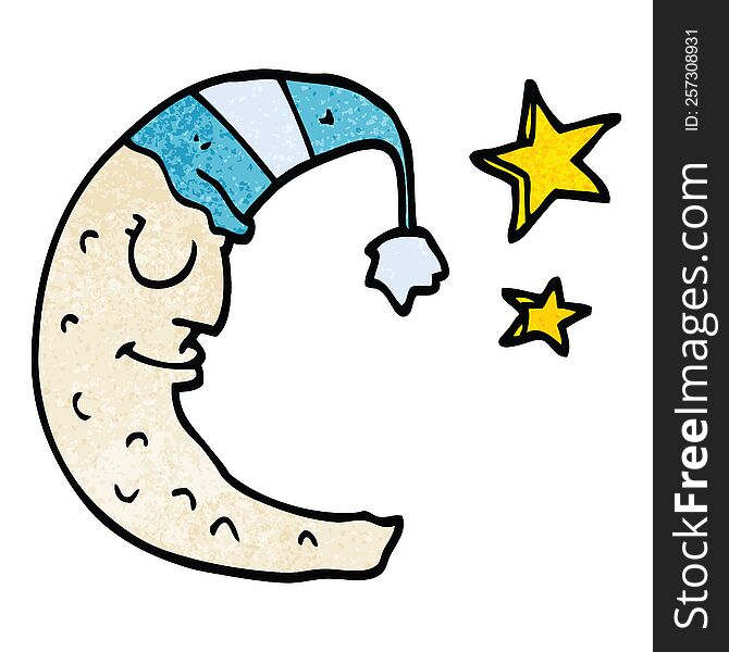 cartoon doodle moon with sleeping cap