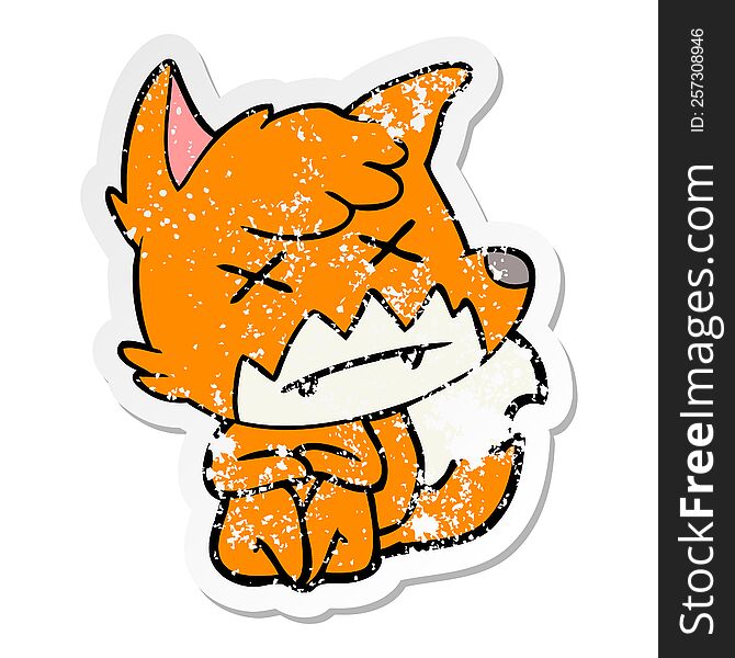 Distressed Sticker Of A Cartoon Dead Fox