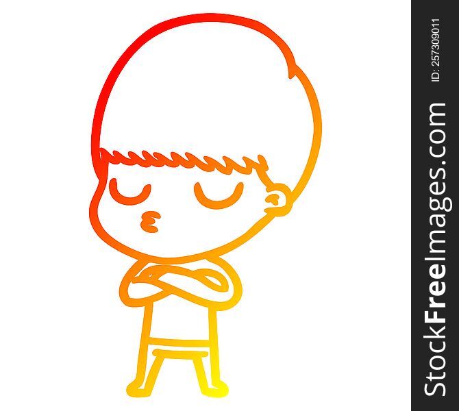 Warm Gradient Line Drawing Cartoon Calm Boy