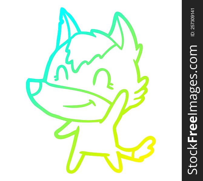 Cold Gradient Line Drawing Friendly Cartoon Wolf