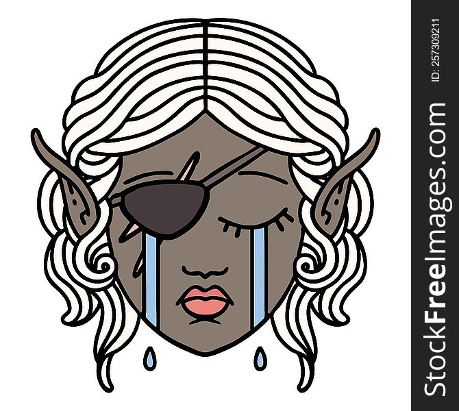 Crying Elf Rogue Character Face Illustration